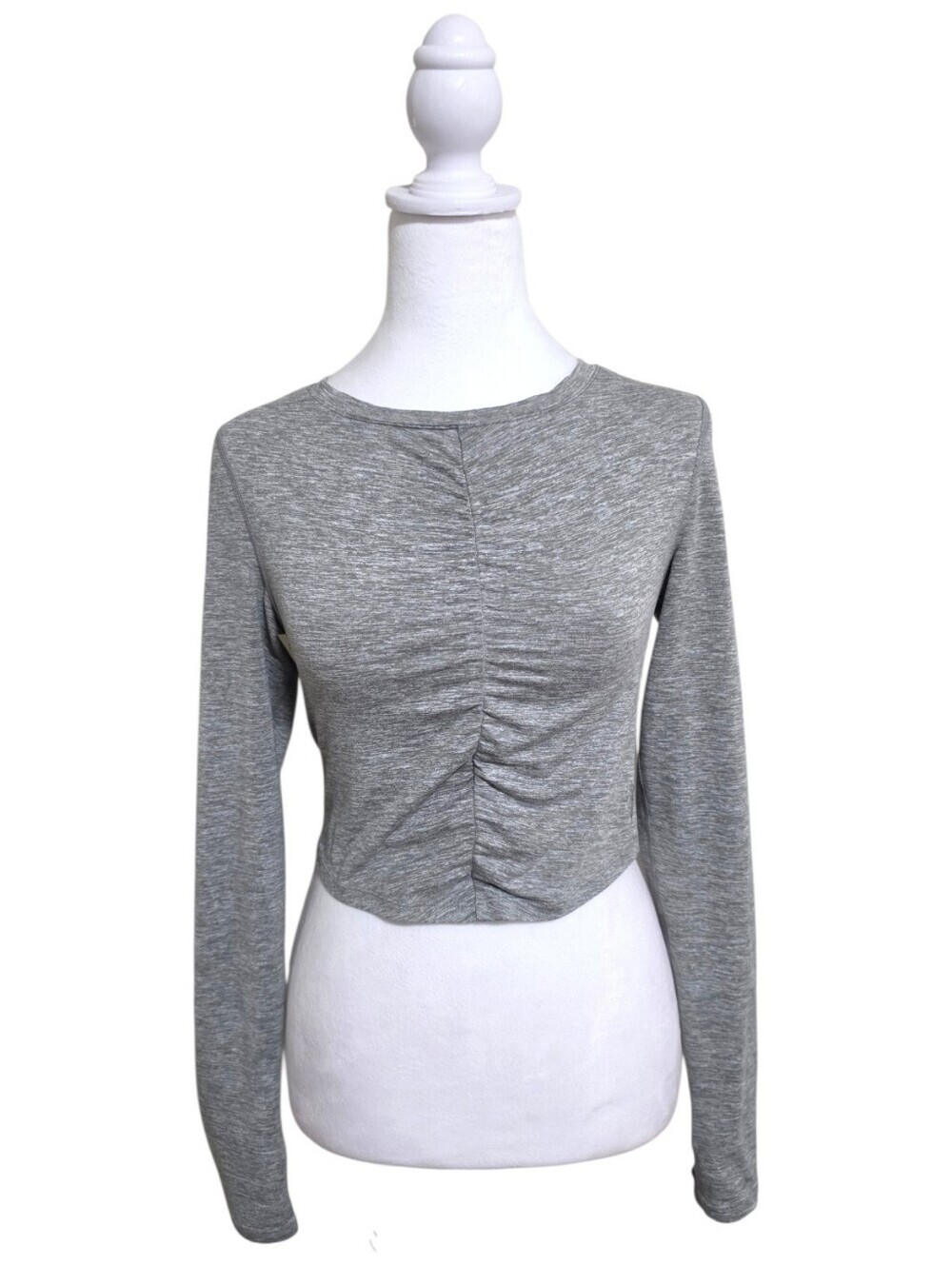 Free People Movement Heather Gray Swerve Long Sleeve Cutout Top, S RuchedCropped